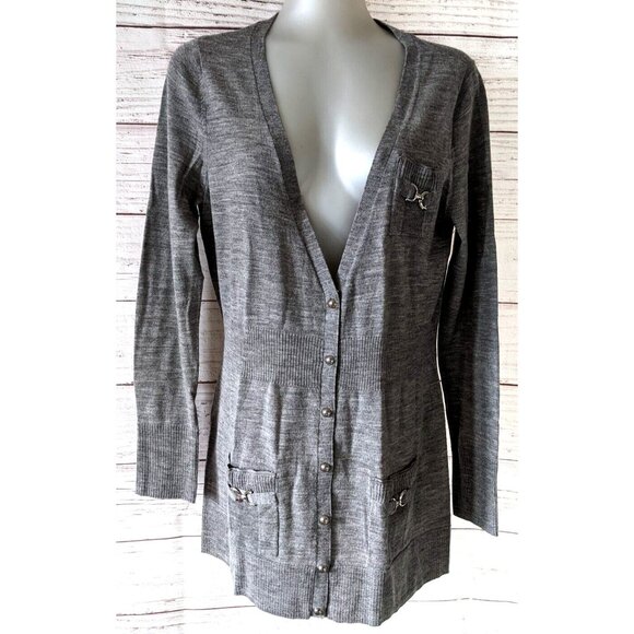 White House Black Market Women Long Cardigan 100% Merino Wool Buttons Up Size M - Picture 1 of 9